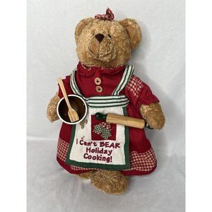 14" Tan Plush Mama Christmas Bear Tender Hearted "I Can't BEAR Holiday Cooking"